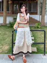 レースパッチワークストライプタンクトップワンピースとTシャツのスカート【夏用・レディース・三点セット（セットアップ対応）】
