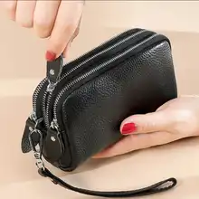 本革製 レディース長財布【三層ジッパー・大容量・スマホ・小銭入れ対応】