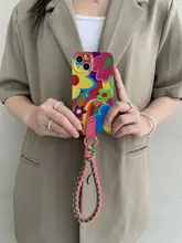 編み込みデザインのスマホショルダー【14pro・13pro対応・カラフルな花柄】