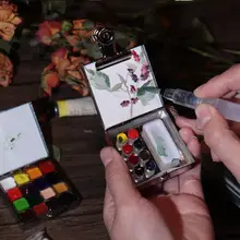 高級感のあるミニ携帯水彩絵具ボックス【鉄製・カラフルなパレット・手帳用】