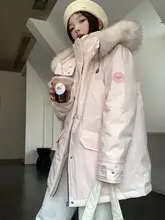 大きいサイズの女性用ピンク色ワークパーカー【白鹅绒・冬用・厚手・カジュアル】