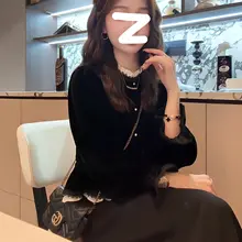 フランス風 レース切り替えサテンシャツ【秋春用・レディース・おしゃれ】