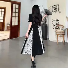 大きいサイズ 新中式デザインの改良版チャイナドレス【夏用・体型カバー・気質あり】（セットアップ対応）