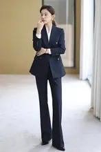 ビジネススーツ【濃紺・レディース・ストレートパンツ・高級感あるデザイン】（セットアップ対応）