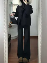黒灰色の微喇ロングジーンズ【高ウエスト・ゆったりフィット・スリム効果】