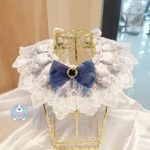 かわいい猫デザインの口水巾【プリンセス風・レース付き・犬猫用】