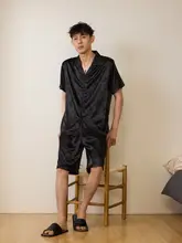 涼感アイスシルクパジャマ【男性用・開襟・短袖・ショートパンツ・シンプル高級】（セットアップ対応）