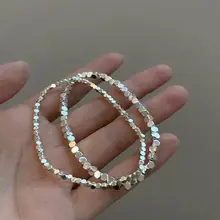 シンプルな幾何学模様の小さな四角のフラットシルバーブレスレット【オシャレで個性的】
