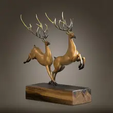 新中式デザインの招財銅製跳躍鹿飾り【リビングルーム用・創造的な工芸品】