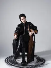 唐風ラウンドネックローブ【男女兼用・秋用・織金雲・黒色】