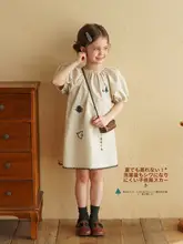 泡泡袖付きワンピース【子供用・刺繍デザイン・夏用・レトロスタイル】
