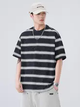 ストライプデザインのクール感Tシャツ【メンズ・短袖・ゆったりシルエット・通気性】