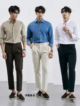 ビジネス用 ベージュ 中腰 ストレートパンツ【イタリアンスタイル・ダブルプレース・ノーアイロン・パリボタン】