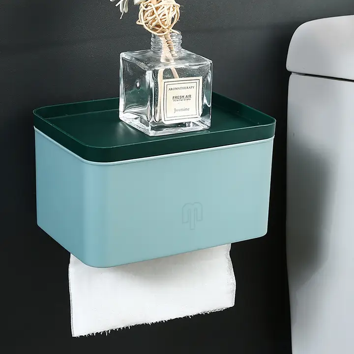 穴あけ不要の多機能トイレットペーパーケース【洗面所用・収納ラック付き】