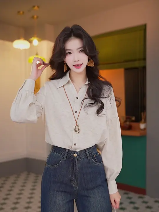 レトロヒョウ柄シャツ【春秋用・ゆったりフィット・デザイン性あり】