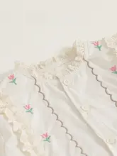 春季フレンチスタイルの子供用花柄刺繍シャツ＆パンツ（セットアップ対応）
