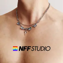 NFF デザインのダブルレイヤー星型宝石ネックレス【メンズ・個性的・ロックチェーンスタイル】