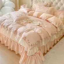 プリンセスデザインのコットンサテン寝具セット【レース付き・全棉・花柄】（セットアップ対応）