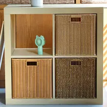 プラスチック製ラタン風収納バスケット【収納ボックス・大容量・書棚用】
