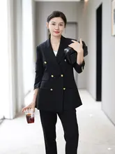 黒のオーバーサイズカジュアルスーツジャケット【スタイリッシュ・女性用・職業用・シンプルデザイン】（セットアップ対応）