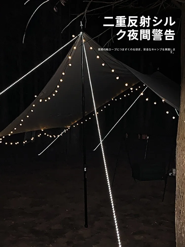 アウトドアキャンプ用 太径6mm反射ロープ：タープ防風・テントロープテンションアジャスターの実用性と用途