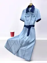 シャツデザインのウエストシェイプ夏用ワンピース【港風・女性用・流行の気質】