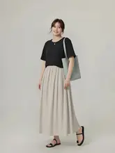 Aラインロングスカート【ウエストゴム・体型カバー・シンプルデザイン・春夏用】