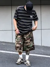 ストライプデザインの半袖Tシャツ【コットン・ゆったりスタイル・カジュアル】（セットアップ対応）