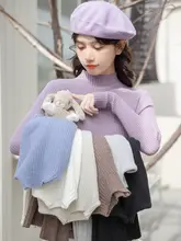 ハイネック紫色ニットトップス【女性用・フィット感・秋冬用】