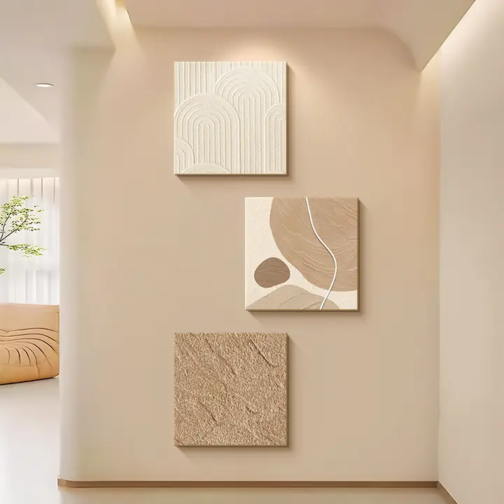 ウォールアート 抽象画 立体 砂岩調 テクスチャー クリームトーン 玄関 上品 インテリア
