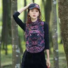 刺繍入りスタンドカラー無袖ベスト【通勤用・民族風】