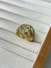 洗練されたデザイン！黒金の印花リング【個性的でファッション性の高い・贅沢感】