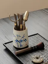 手描き竹製茶道六君子セット【家庭用・黒檀茶さじ・茶クリッパー・茶針付き】