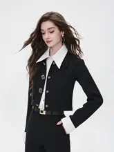 黒のデザイン職業短丈ジャケット【女性用・長パンツ・極上の柔らかさ・上品スタイル】（セットアップ対応）