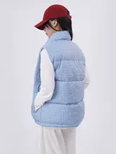 デザイン性に優れたブルーチェックのダウンコットンベスト【秋冬用・厚手・女性用・ノースリーブ】