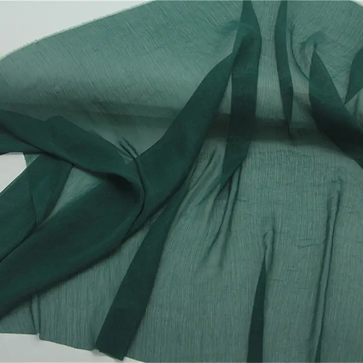 半透明の深い翡翠グリーンのストライプシフォン生地【華やかなスカートや漢服用】