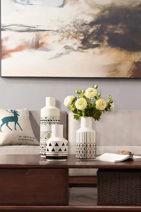 北欧風 シンプルな陶器花瓶【インテリア装飾・オフィスやリビング用】