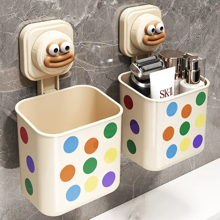 吸盤式バスルーム収納ラック【穴あけ不要・衛生的・壁掛け用・洗面台用】