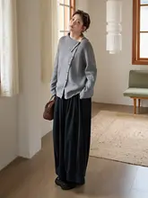 冬用ニットカーディガン【高支安迪絨・アシンメトリー・トランスフォーマブルデザイン】