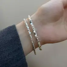 シンプルな幾何学模様の小さな四角のフラットシルバーブレスレット【オシャレで個性的】
