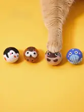 手作りの純羊毛猫形おもちゃボール【静音・猫じゃらし用・楽しさアップ】
