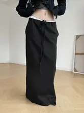 極上の柔らかさを感じる黒の後ろスリットドロストウエストスカート【フィット・ローネック・カジュアル】