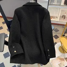 黒の中綿スーツ風ウールコート【秋冬用・ミドル丈・厚手】（セットアップ対応）