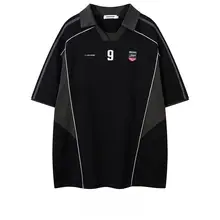 カラーブロックのポロ襟ショートスリーブTシャツ【ユニセックス・夏用・コットン】