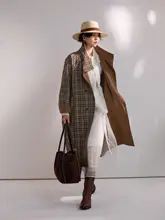 リバーシブルデザインの中長款コットンチェックトレンチコート【春用・クラシックスタイル】