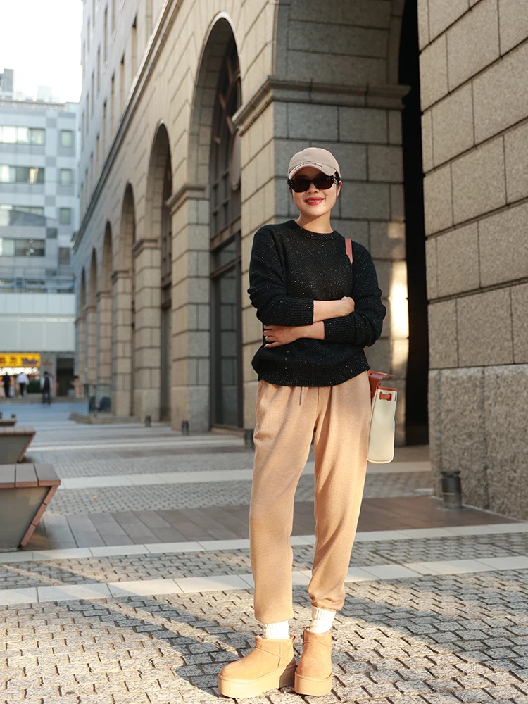 COLINWANG 超細羊毛ニットスウェットパンツ メンズ コーデ おすすめアイテム