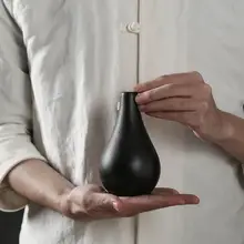 黒色陶製ミニ花瓶【ドライフラワー用・和風・インテリア装飾】