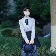桜の家族 JKシャツ【薄灰色・長袖・学生制服・ロングタイプ・カレッジスタイル】