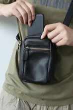 ブルーレザーグッズメンズ本革スモールバッグ牛革携帯電話バッグ