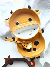 子供用カートンデザインの陶器製分割皿【かわいい動物モチーフ・食器用・朝食皿】